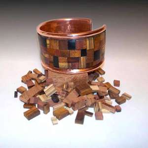 Wood Mosaic Copper Cuff Bracelet