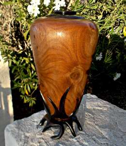 Turned Mesquite Vase with carved vines