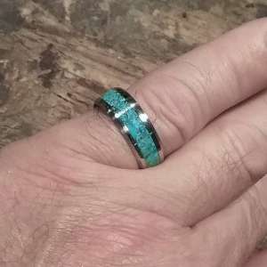 stainless steel with crushed turquoise ring