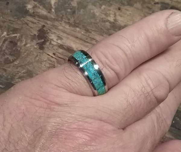 stainless steel with crushed turquoise ring