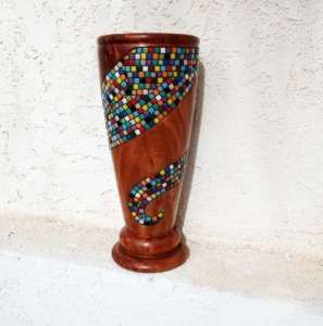mosaic wood vase