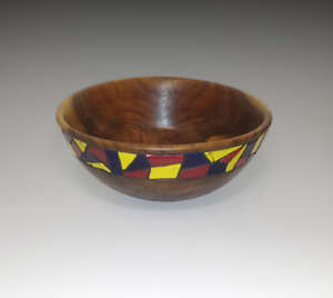 wood bowl with mosaic inlay